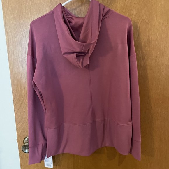 Apana Womens Size Medium Top SweatShirt Pink Hooded Knit Stretch Long Sleeve NWT - Picture 6 of 9